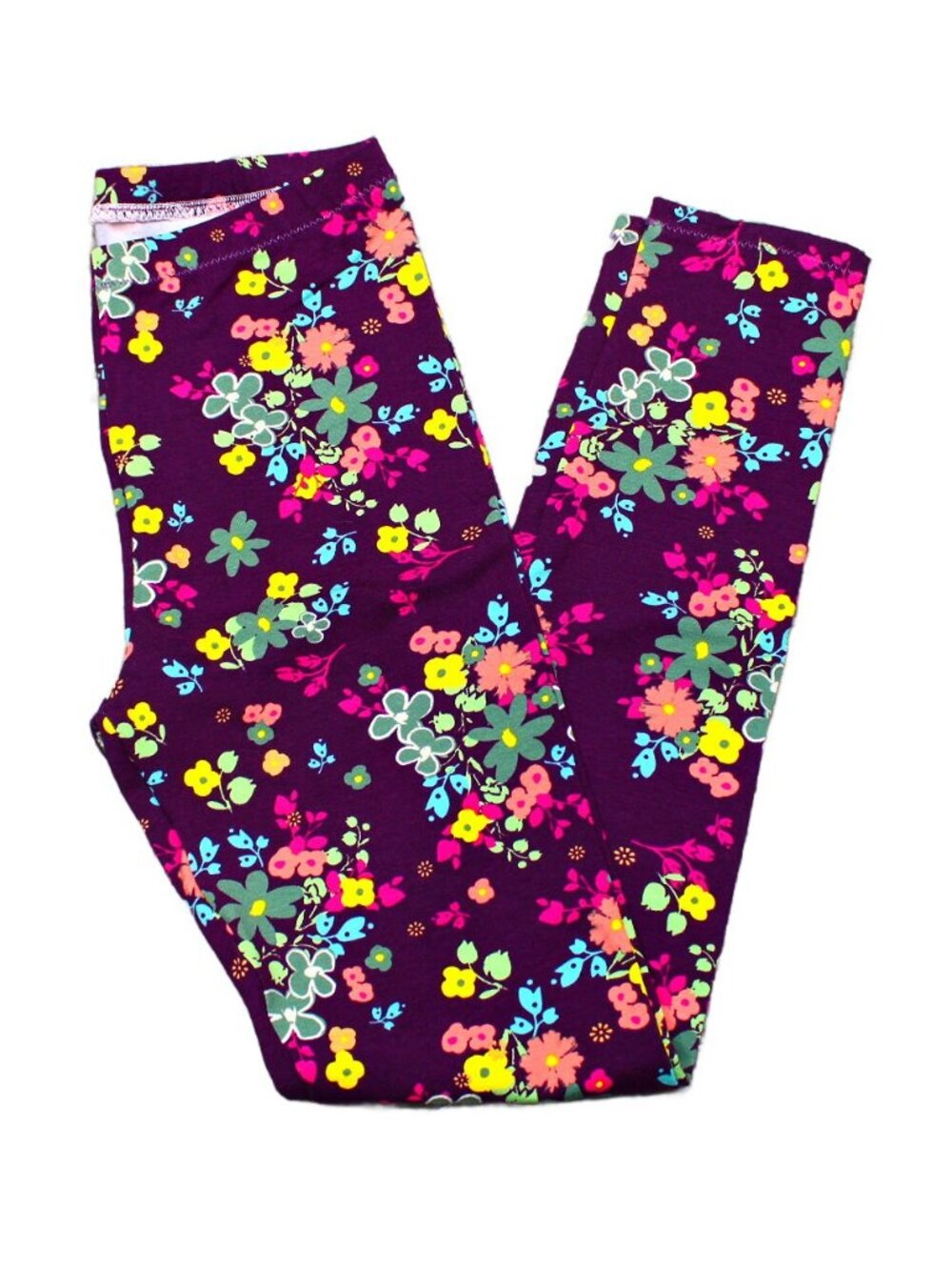Girls Purple Floral Leggings, Full Length